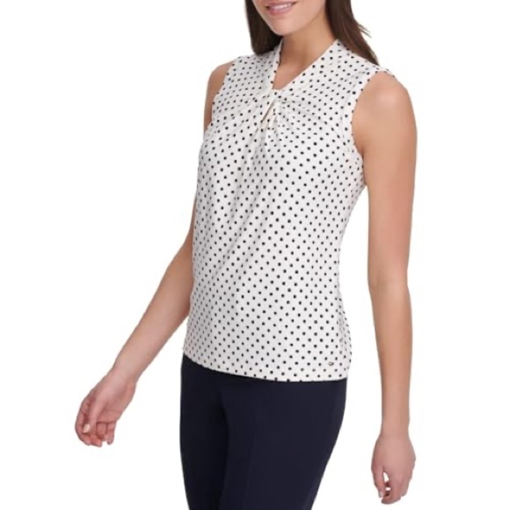 Tommy Hilfiger Polka Dot Sleeveless Top - Black and White keyhole size medium